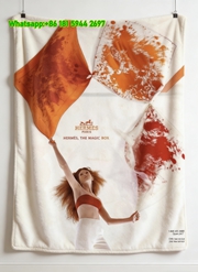 Hermès The Magic Box Orange Splash Print Flannel Throw Blanket IMG_5139